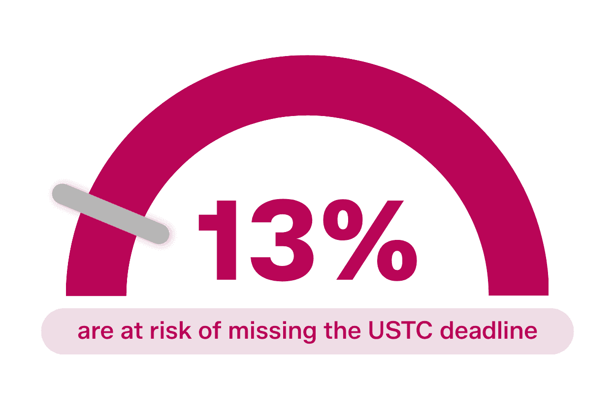 Gauge showing 13% of entities are at risk of missing the USTC deadline.
